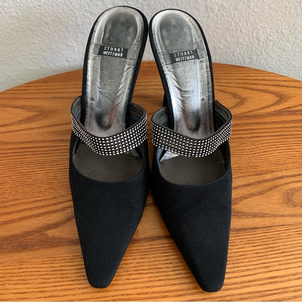 Stuart Weitzman Black Heels with Rhinestone Strap